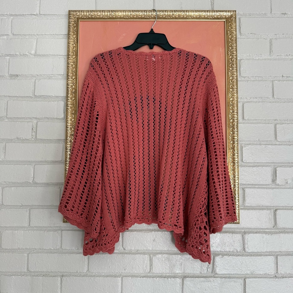 PORSESA Vintage 90s Mauve Open Knit Crochet Cardigan Sweater Women’s M/L Hippie - Picture 7 of 7
